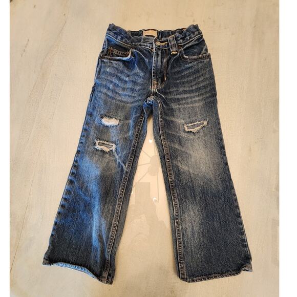 Gap Kids Boot Fit Denim Jeans Distressed SZ 6 Adjustable Waist Girls Wide Leg - Picture 2 of 10